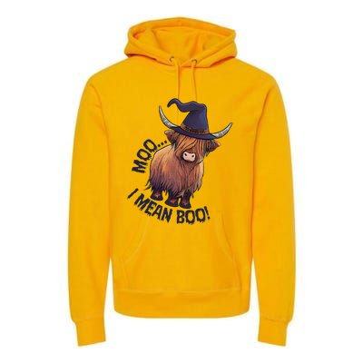 Ghost Highland Cow Moo I Mean Boo Pumpkin Funny Halloween Premium Hoodie