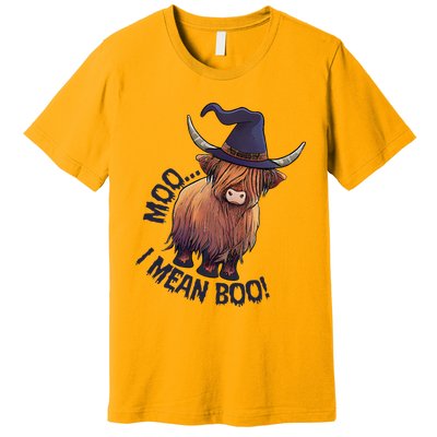 Ghost Highland Cow Moo I Mean Boo Pumpkin Funny Halloween Premium T-Shirt