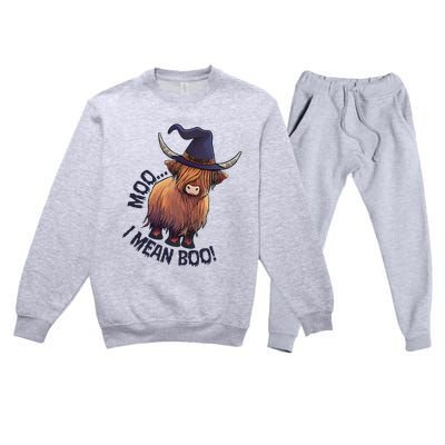 Ghost Highland Cow Moo I Mean Boo Pumpkin Funny Halloween Premium Crewneck Sweatsuit Set