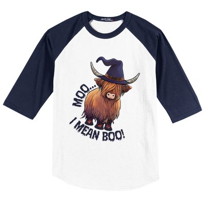 Ghost Highland Cow Moo I Mean Boo Pumpkin Funny Halloween Baseball Sleeve Shirt