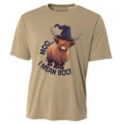 Ghost Highland Cow Moo I Mean Boo Pumpkin Funny Halloween Cooling Performance Crew T-Shirt