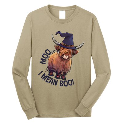 Ghost Highland Cow Moo I Mean Boo Pumpkin Funny Halloween Long Sleeve Shirt