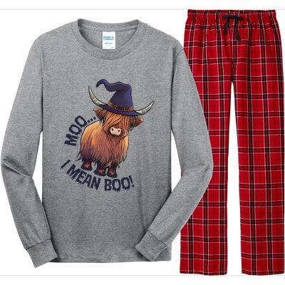 Ghost Highland Cow Moo I Mean Boo Pumpkin Funny Halloween Long Sleeve Pajama Set