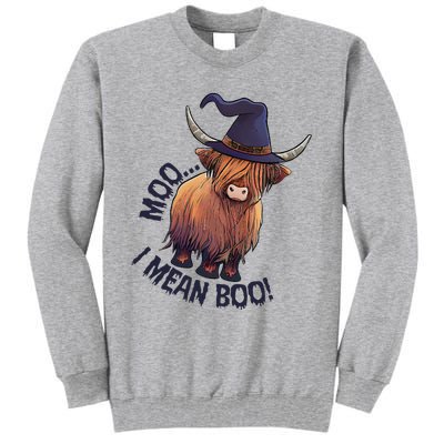 Ghost Highland Cow Moo I Mean Boo Pumpkin Funny Halloween Tall Sweatshirt