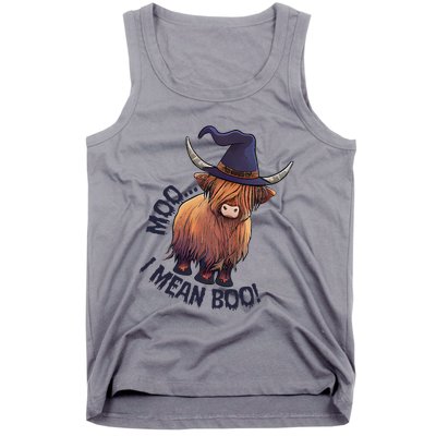 Ghost Highland Cow Moo I Mean Boo Pumpkin Funny Halloween Tank Top