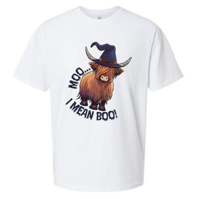 Ghost Highland Cow Moo I Mean Boo Pumpkin Funny Halloween Sueded Cloud Jersey T-Shirt