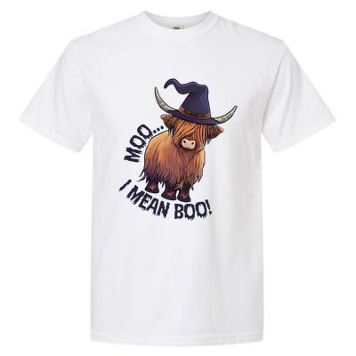 Ghost Highland Cow Moo I Mean Boo Pumpkin Funny Halloween Garment-Dyed Heavyweight T-Shirt