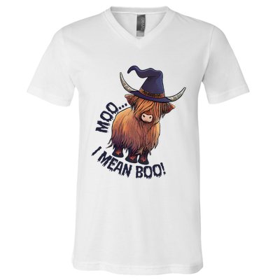 Ghost Highland Cow Moo I Mean Boo Pumpkin Funny Halloween V-Neck T-Shirt