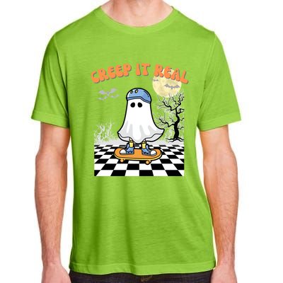 Groovy Halloween Creep It Real Retro Skateboarding Ghost Gift Adult ChromaSoft Performance T-Shirt