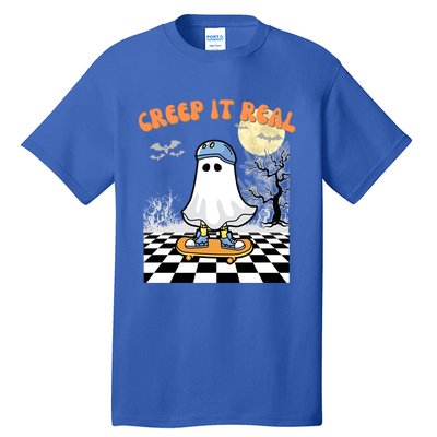 Groovy Halloween Creep It Real Retro Skateboarding Ghost Gift Tall T-Shirt