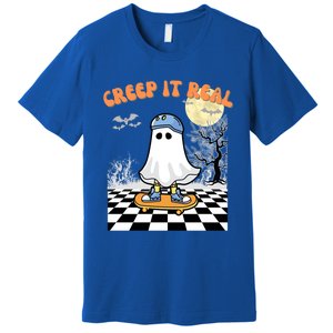 Groovy Halloween Creep It Real Retro Skateboarding Ghost Gift Premium T-Shirt