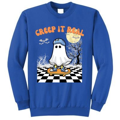 Groovy Halloween Creep It Real Retro Skateboarding Ghost Gift Tall Sweatshirt