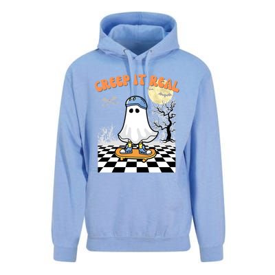 Groovy Halloween Creep It Real Retro Skateboarding Ghost Gift Unisex Surf Hoodie