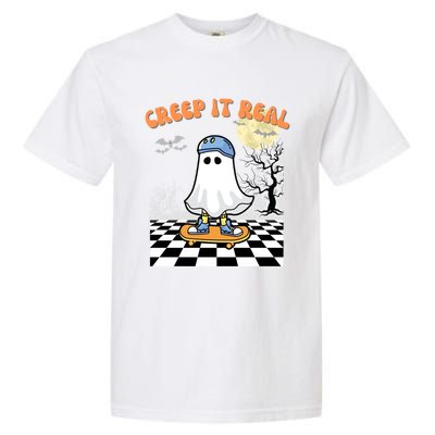 Groovy Halloween Creep It Real Retro Skateboarding Ghost Gift Garment-Dyed Heavyweight T-Shirt