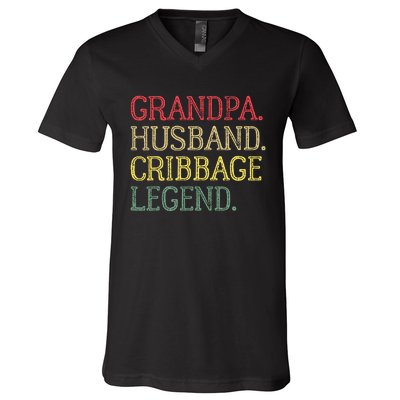 Grandpa Husband Cribbage Legend Vintage Cribbage Board Game V-Neck T-Shirt