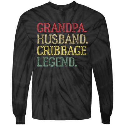 Grandpa Husband Cribbage Legend Vintage Cribbage Board Game Tie-Dye Long Sleeve Shirt