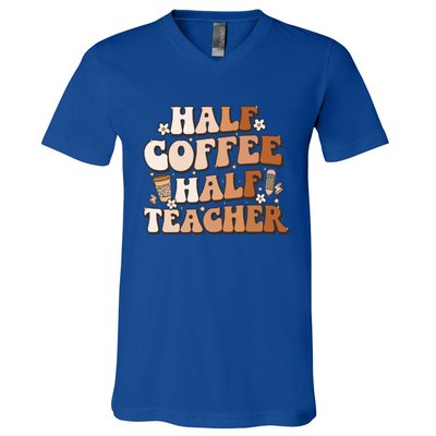 Groovy Half Coffee Half Teacher Inspirational Quotes Teacher Great Gift V-Neck T-Shirt