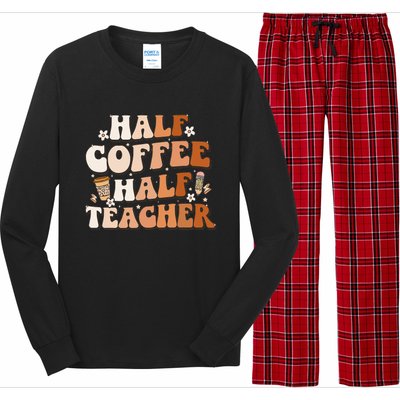 Groovy Half Coffee Half Teacher Inspirational Quotes Teacher Long Sleeve Pajama Set