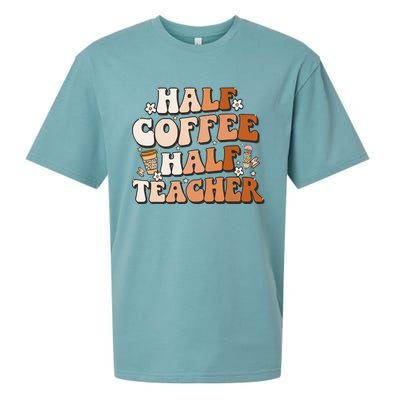 Groovy Half Coffee Half Teacher Inspirational Quotes Teacher Sueded Cloud Jersey T-Shirt