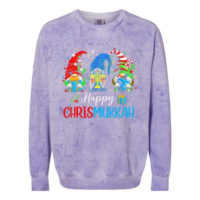 Gnomes Happy Chrismukkah Hanukkah Merry Christmas Pajamas Colorblast Crewneck Sweatshirt