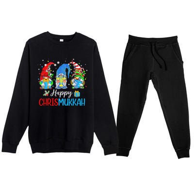 Gnomes Happy Chrismukkah Hanukkah Merry Christmas Pajamas Premium Crewneck Sweatsuit Set