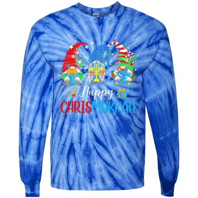 Gnomes Happy Chrismukkah Hanukkah Merry Christmas Pajamas Tie-Dye Long Sleeve Shirt