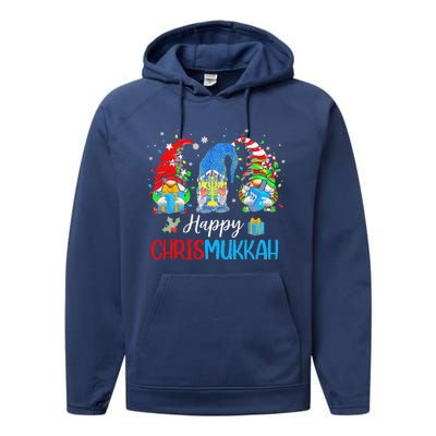 Gnomes Happy Chrismukkah Hanukkah Merry Christmas Pajamas Performance Fleece Hoodie