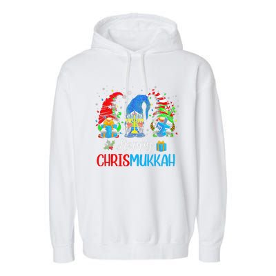 Gnomes Happy Chrismukkah Hanukkah Merry Christmas Pajamas Garment-Dyed Fleece Hoodie