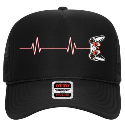 Gamer Heartbeat Cool Video Game Controller High Crown Mesh Back Trucker Hat