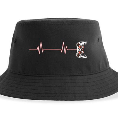 Gamer Heartbeat Cool Video Game Controller Sustainable Bucket Hat