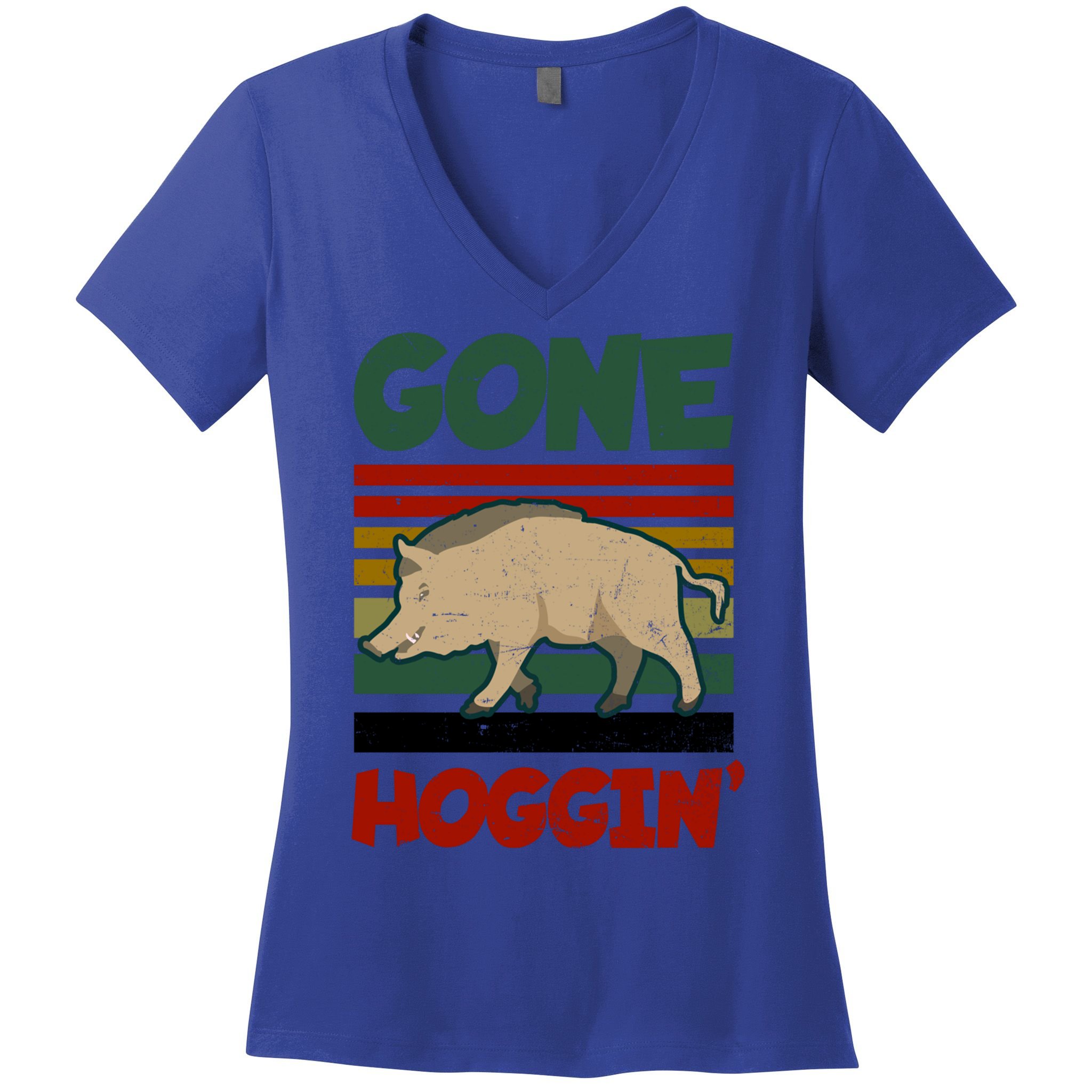 Gone Hoggin Design Boar Hunting Gift Women's V-Neck T-Shirt