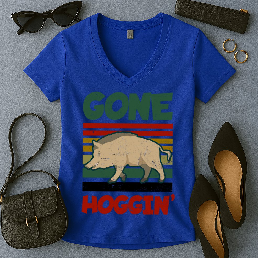 Gone Hoggin Design Boar Hunting Gift Women's V-Neck T-Shirt