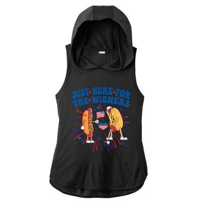 Groovy Hot Dog Im Just Here For The Wieners 4Th Of July Ladies PosiCharge Tri-Blend Wicking Draft Hoodie Tank