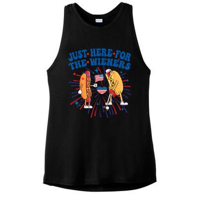 Groovy Hot Dog Im Just Here For The Wieners 4Th Of July Ladies PosiCharge Tri-Blend Wicking Tank