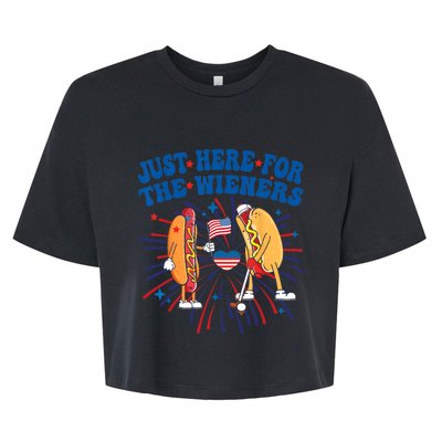 Groovy Hot Dog Im Just Here For The Wieners 4Th Of July Bella+Canvas Jersey Crop Tee