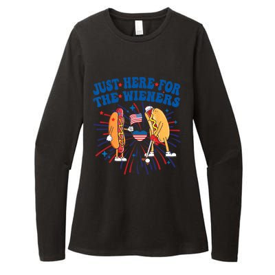 Groovy Hot Dog Im Just Here For The Wieners 4Th Of July Womens CVC Long Sleeve Shirt