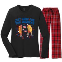 Groovy Hot Dog Im Just Here For The Wieners 4Th Of July Women's Long Sleeve Flannel Pajama Set 