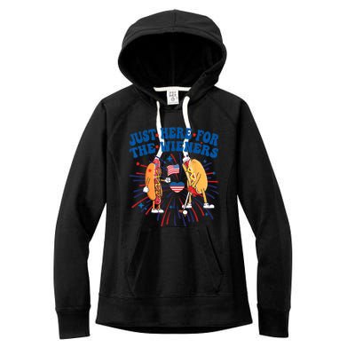 Groovy Hot Dog Im Just Here For The Wieners 4Th Of July Women's Fleece Hoodie