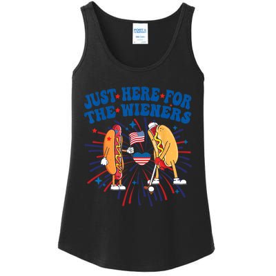 Groovy Hot Dog Im Just Here For The Wieners 4Th Of July Ladies Essential Tank