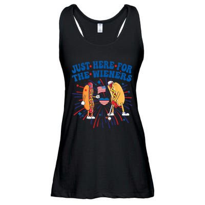 Groovy Hot Dog Im Just Here For The Wieners 4Th Of July Ladies Essential Flowy Tank