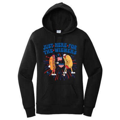 Groovy Hot Dog Im Just Here For The Wieners 4Th Of July Women's Pullover Hoodie