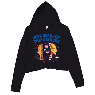 Groovy Hot Dog Im Just Here For The Wieners 4Th Of July Crop Fleece Hoodie