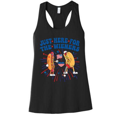 Groovy Hot Dog Im Just Here For The Wieners 4Th Of July Women's Racerback Tank