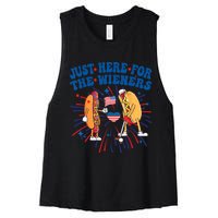 Groovy Hot Dog Im Just Here For The Wieners 4Th Of July Women's Racerback Cropped Tank