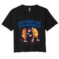 Groovy Hot Dog Im Just Here For The Wieners 4Th Of July Women's Crop Top Tee