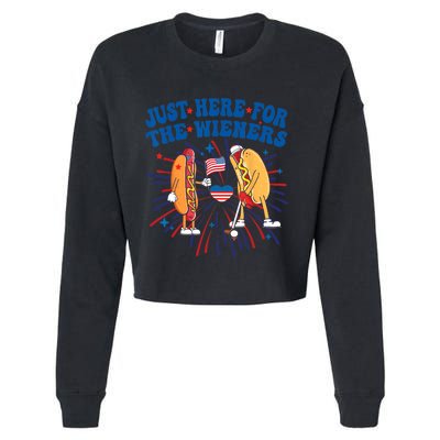 Groovy Hot Dog Im Just Here For The Wieners 4Th Of July Cropped Pullover Crew