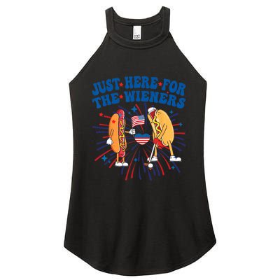 Groovy Hot Dog Im Just Here For The Wieners 4Th Of July Women's Perfect Tri Rocker Tank