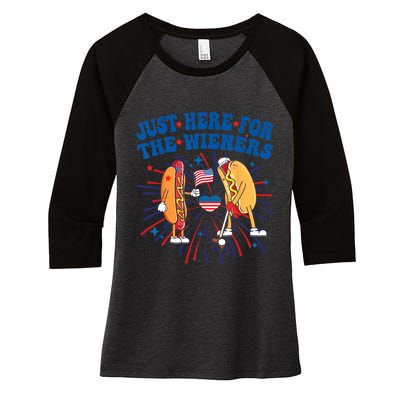 Groovy Hot Dog Im Just Here For The Wieners 4Th Of July Women's Tri-Blend 3/4-Sleeve Raglan Shirt