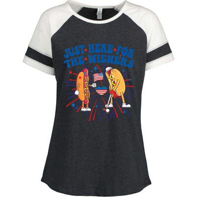 Groovy Hot Dog Im Just Here For The Wieners 4Th Of July Enza Ladies Jersey Colorblock Tee