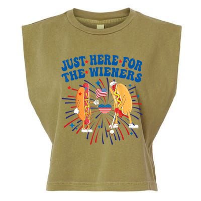 Groovy Hot Dog Im Just Here For The Wieners 4Th Of July Garment-Dyed Women's Muscle Tee